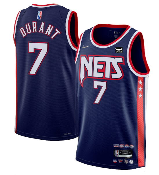 Men's Brooklyn Nets #7 Kevin Durant 2021/22 Swingman Navy City Edition 75th Anniversary Stitched Basketball Jersey Men's Brooklyn Nets #7 Kevin Durant 2021/22 Swingman Navy City Edition 75th Anniversary Stitched Basketball Jersey
